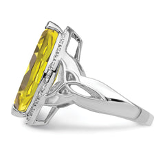 Sterling Silver Rhodium Lemon Quartz & Diam. Ring