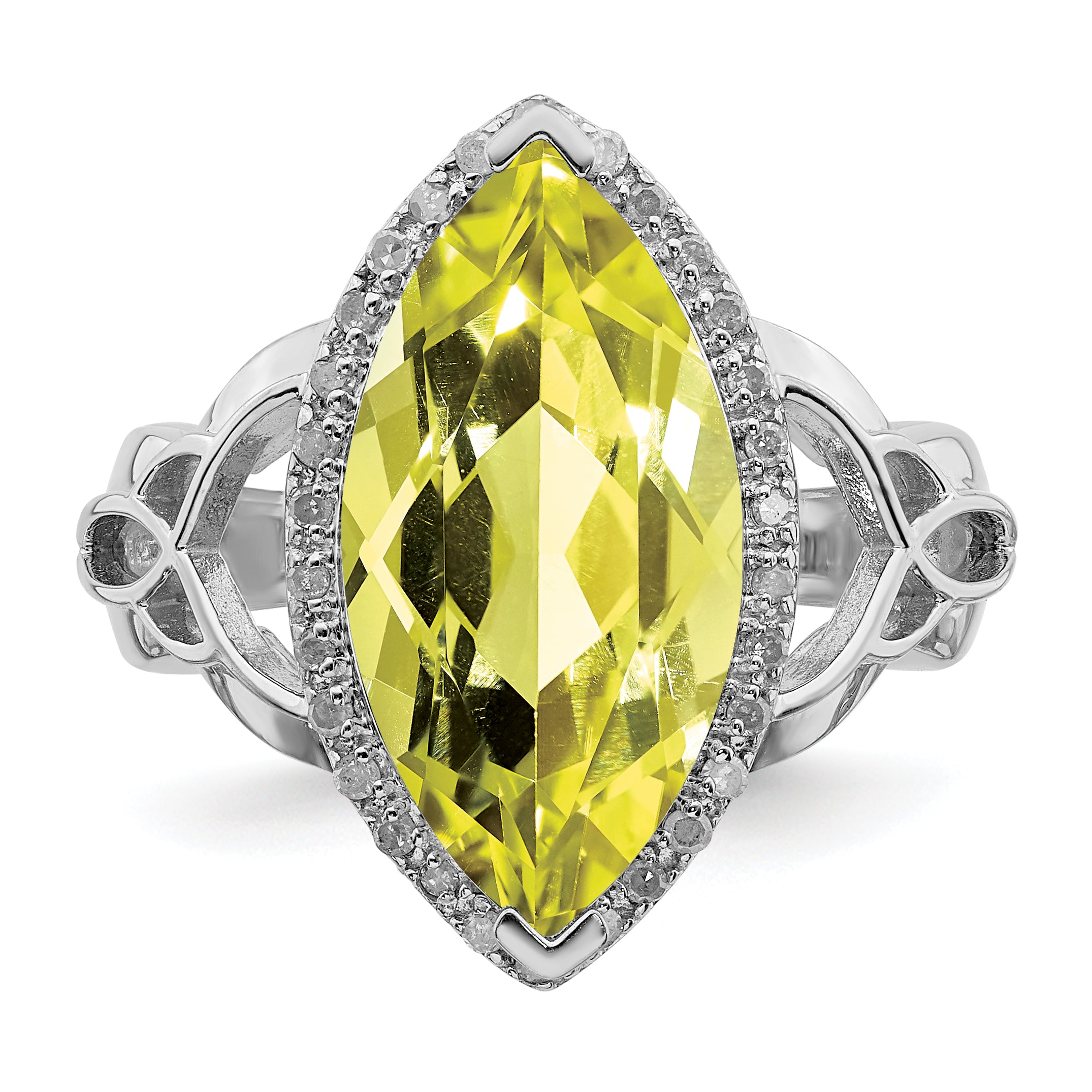 Sterling Silver Rhodium Lemon Quartz & Diam. Ring