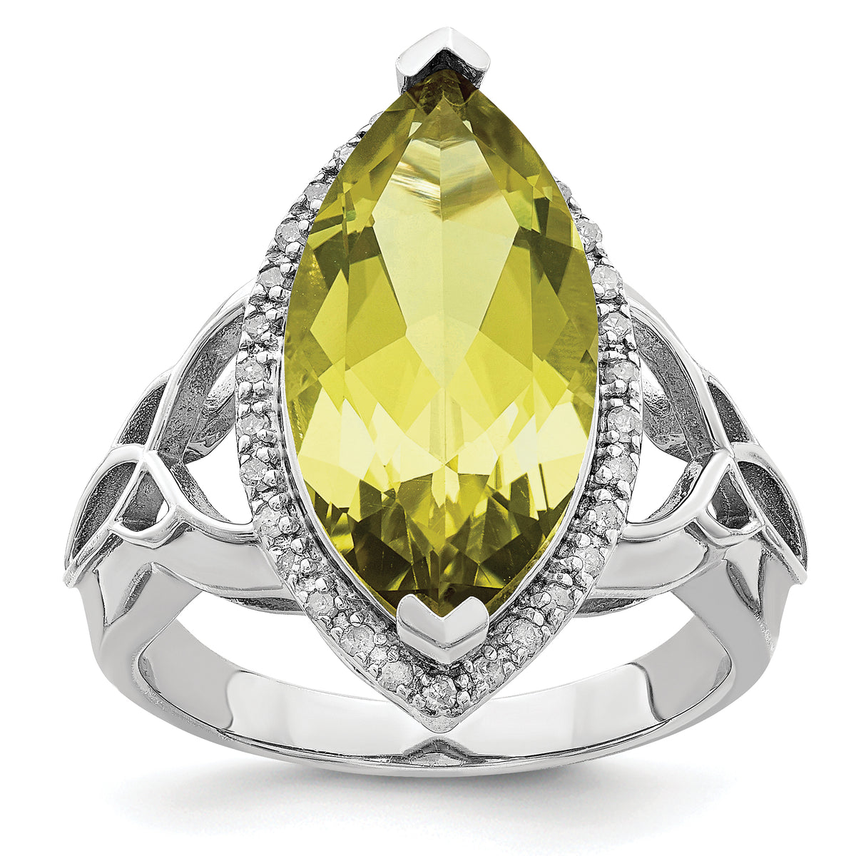 Sterling Silver Rhodium Lemon Quartz & Diam. Ring