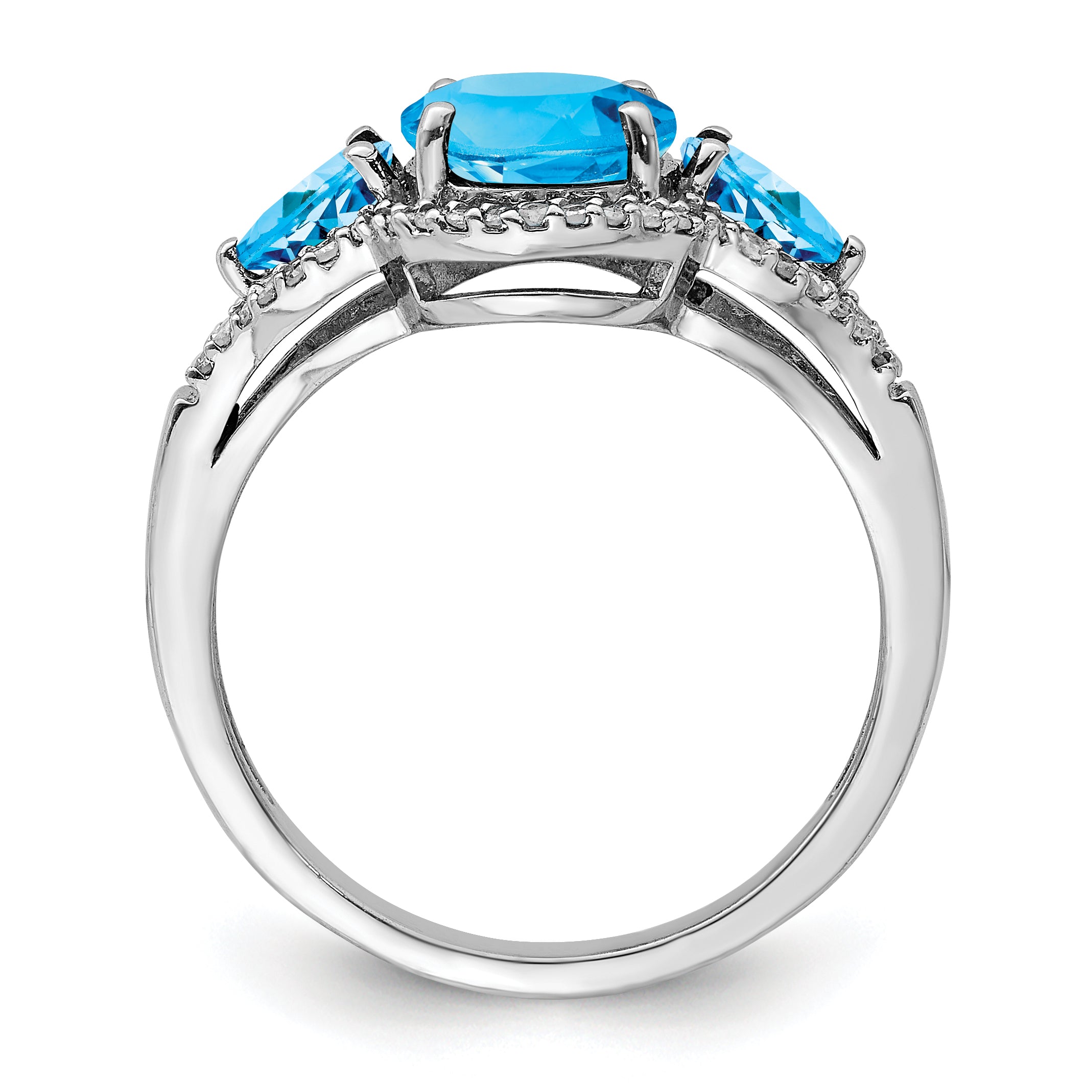 Sterling Silver Rhodium Oval Blue Topaz & Diam. Ring