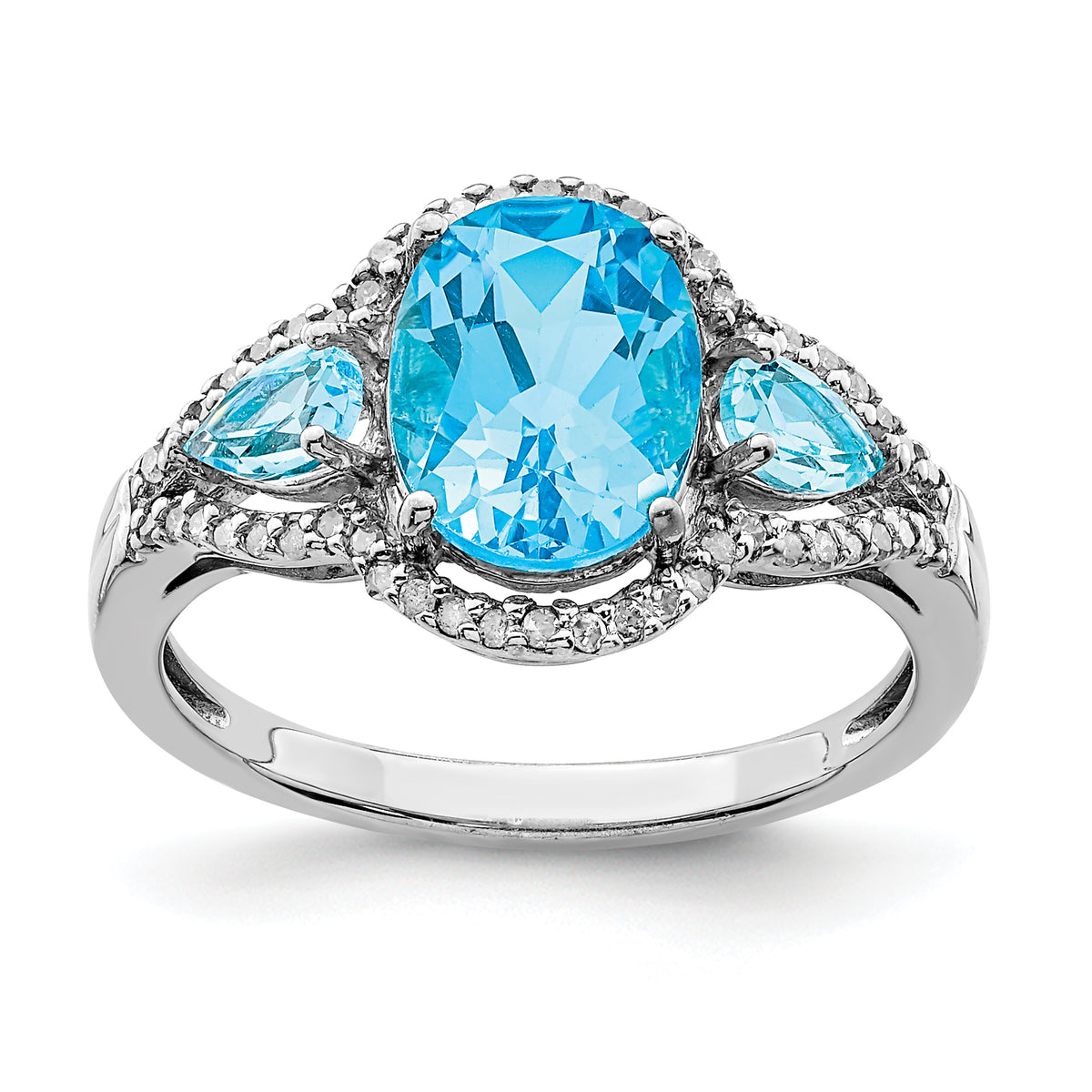 Sterling Silver Rhodium Oval Blue Topaz & Diam. Ring