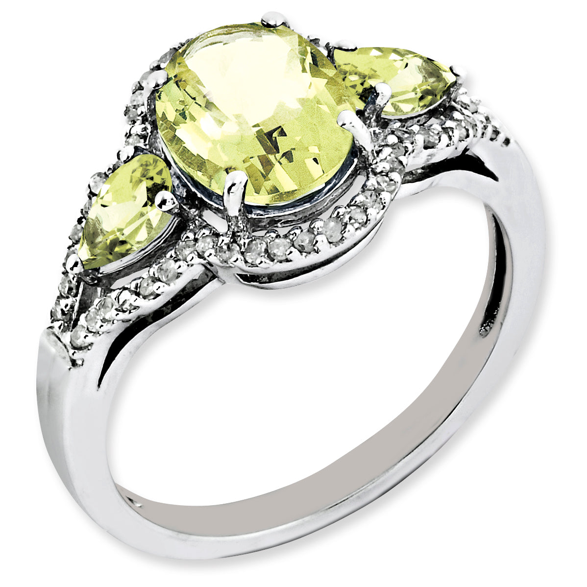 Sterling Silver Rhodium-plated Oval Diamond & Lemon Quartz Ring Main image