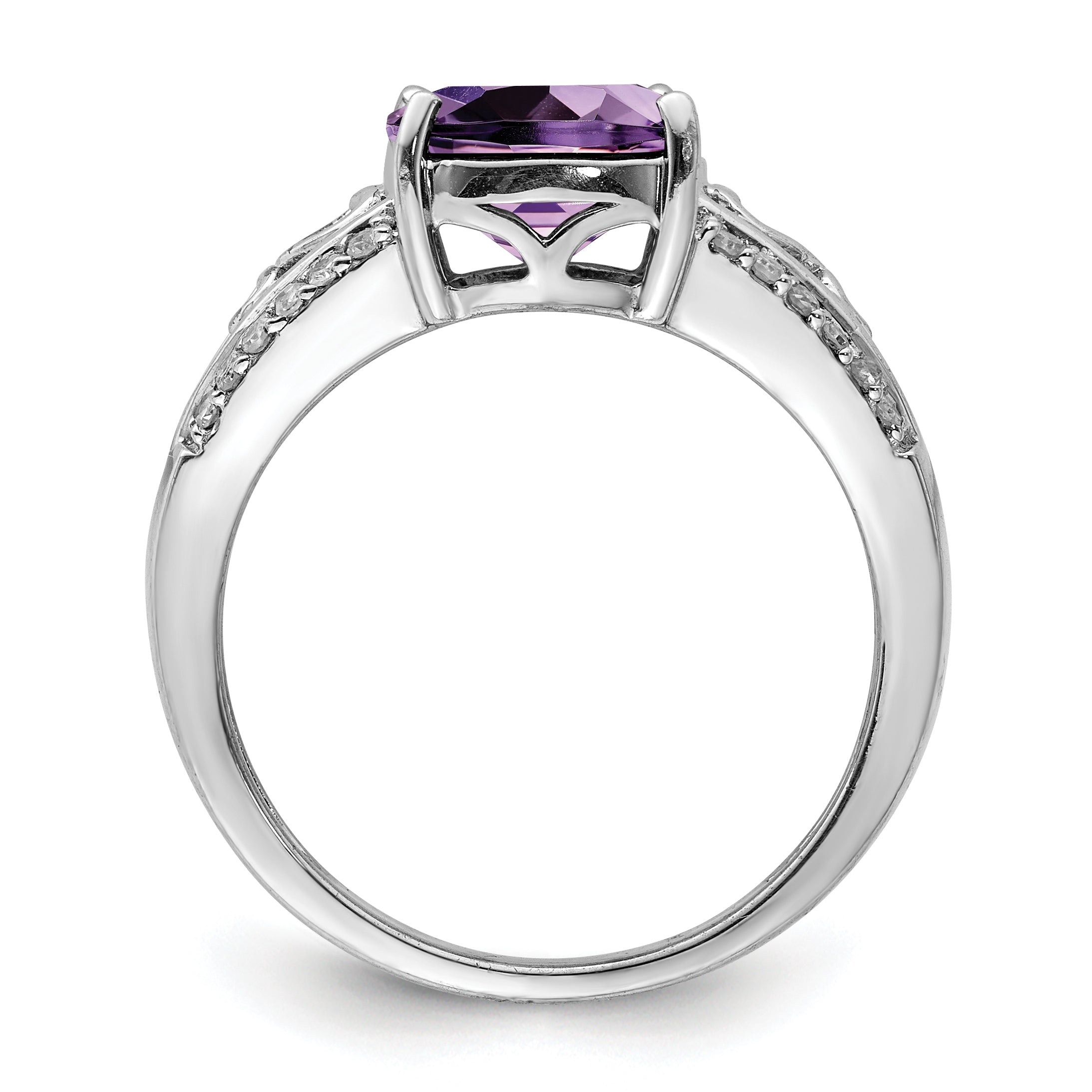 Sterling Silver Rhodium-plated Amethyst & Diamond Ring Secondary image