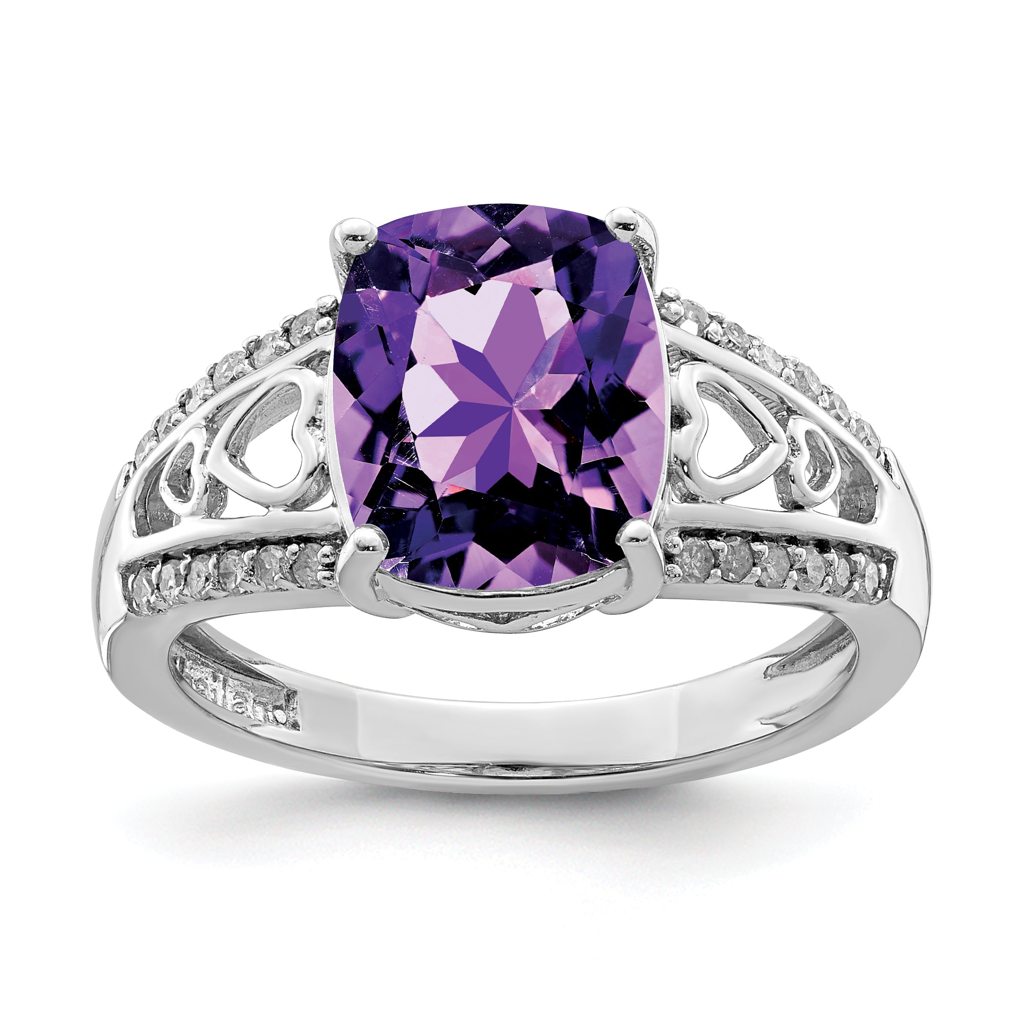 Sterling Silver Rhodium-plated Amethyst & Diamond Ring Main image