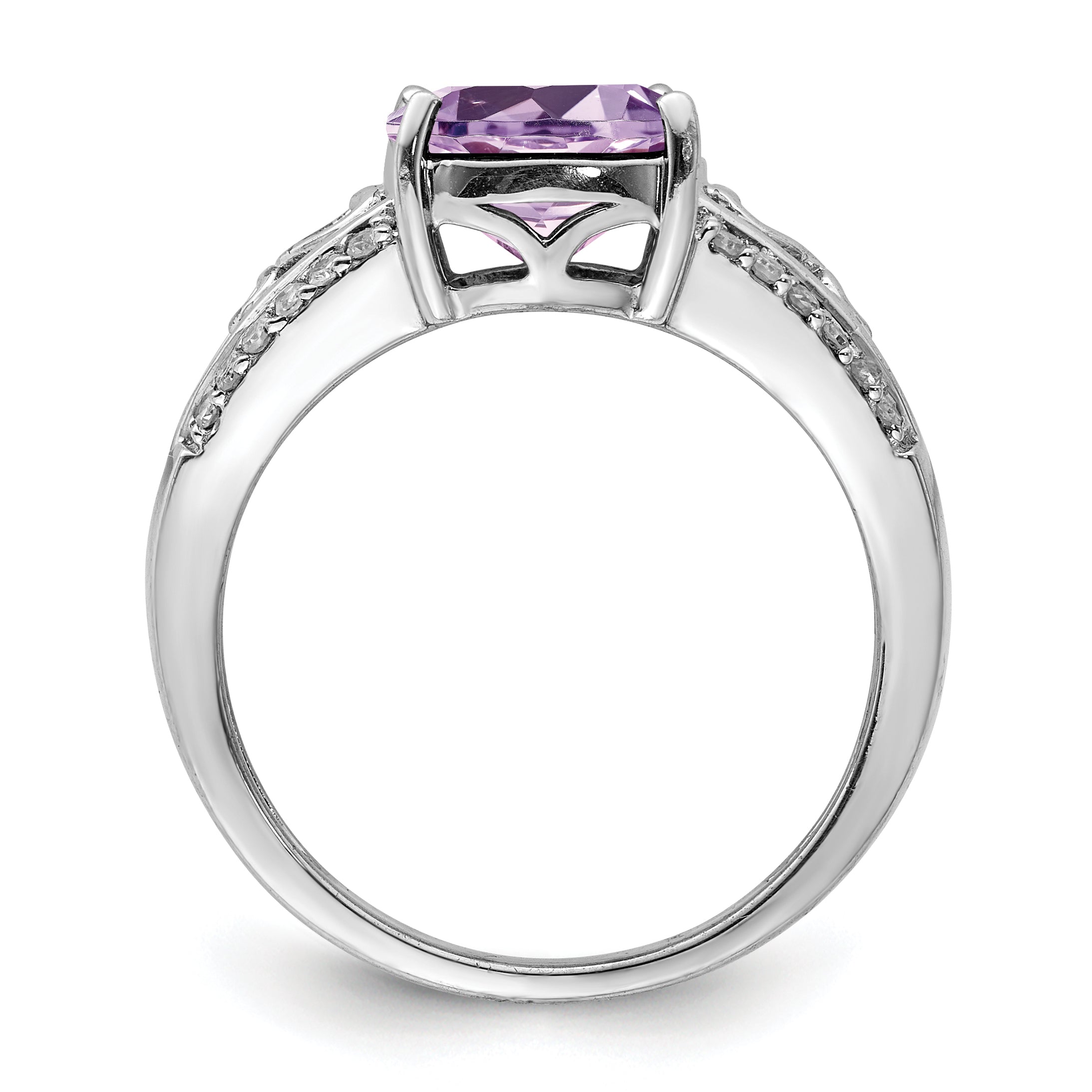 Sterling Silver Rhodium Diam. & Pink Quartz Ring