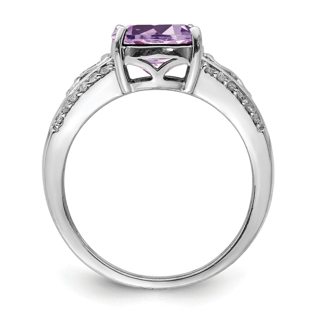 Sterling Silver Rhodium Diam. & Pink Quartz Ring