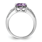 Sterling Silver Rhodium Diam. & Pink Quartz Ring