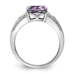 Sterling Silver Rhodium Diam. & Pink Quartz Ring