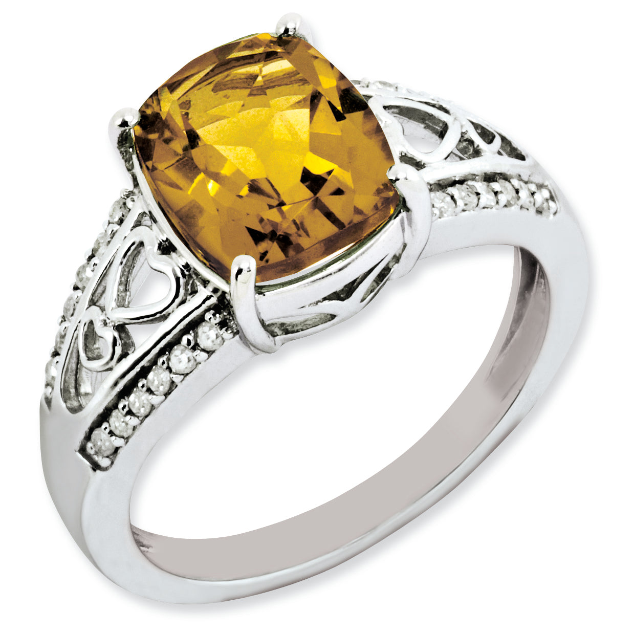 Sterling Silver Rhodium-plated Diamond & Whiskey Quartz Ring Main image