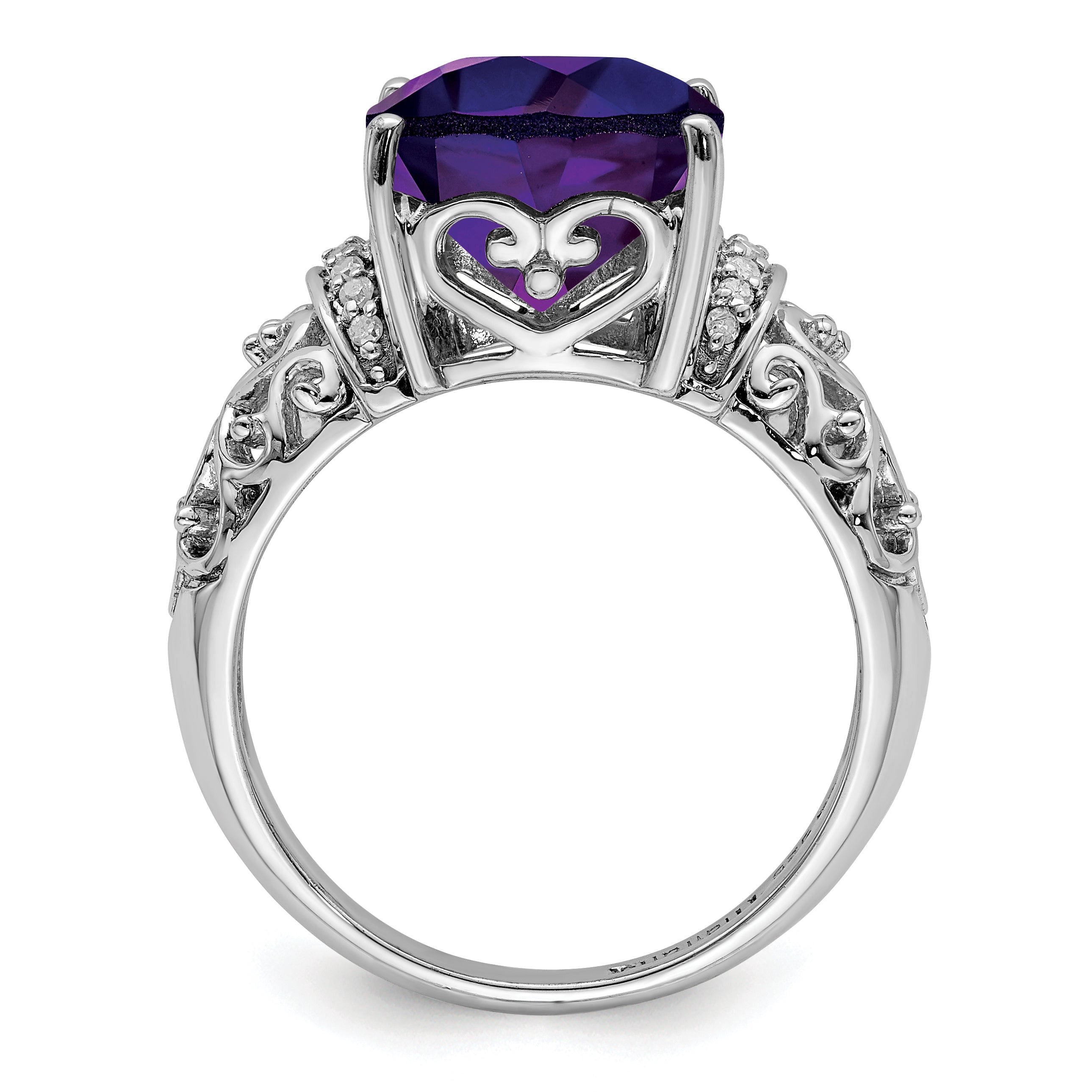 Sterling Silver Rhodium-plated Checker-Cut Amethyst & Diamond Ring Secondary image
