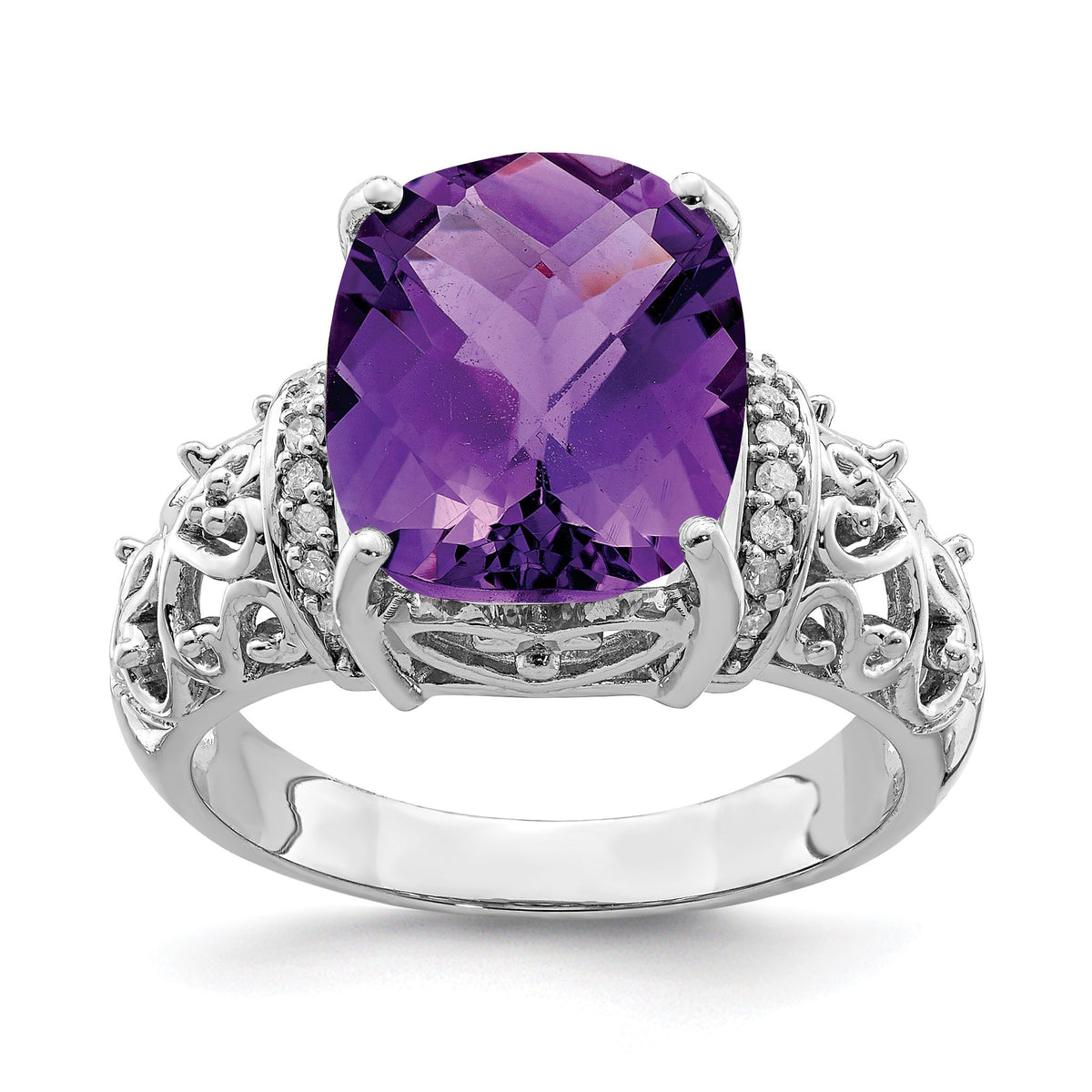 Checker-Cut Amethyst & Diamond Ring in Sterling Silver (0.08 ct. tw.), Size 7 - Sophia Jewelers Main image
