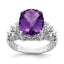 Sterling Silver Rhodium-plated Checker-Cut Amethyst & Diamond Ring