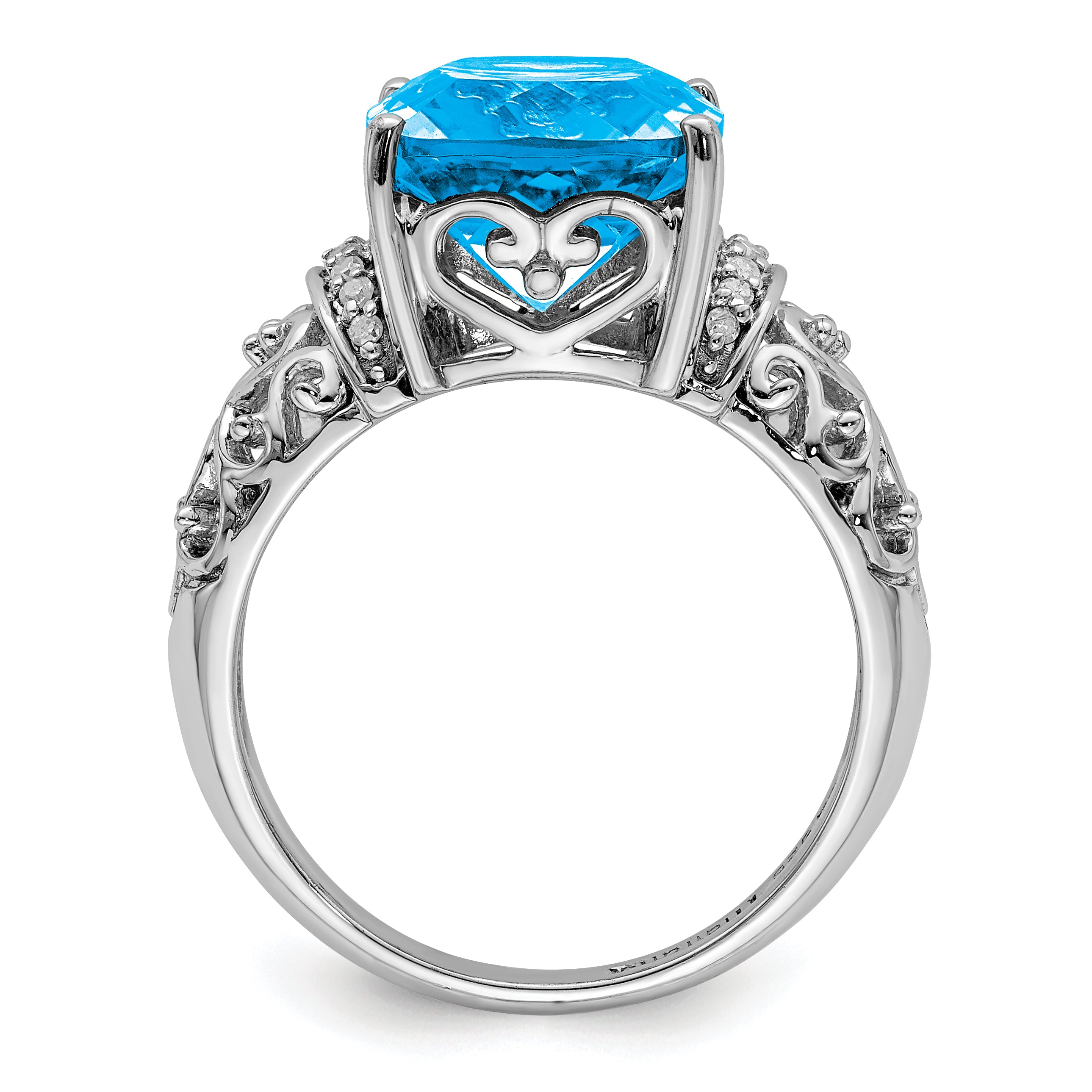 Sterling Silver Rhodium Checker-Cut Blue Topaz & Diam. Ring Secondary image