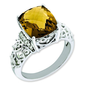 Diamond Whiskey Quartz Ring in Sterling Silver (0.08 ct. tw.), Size 7 - Sophia Jewelers
