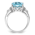 Sterling Silver Rhodium Diam. & Checker-Cut Sky Blue Topaz Ring