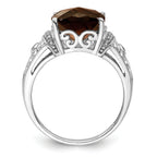 Sterling Silver Rhodium Diam. & Checker-Cut Smoky Quartz Ring