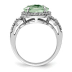 Sterling Silver Rhodium Oval Diam. & Checker-Cut Green Quartz Ring