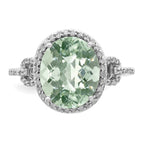 Sterling Silver Rhodium Oval Diam. & Checker-Cut Green Quartz Ring