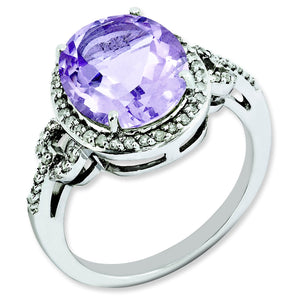 Oval Diamond Pink Quartz Ring in Sterling Silver (0.23 ct. tw.), Size 7 - Sophia Jewelers