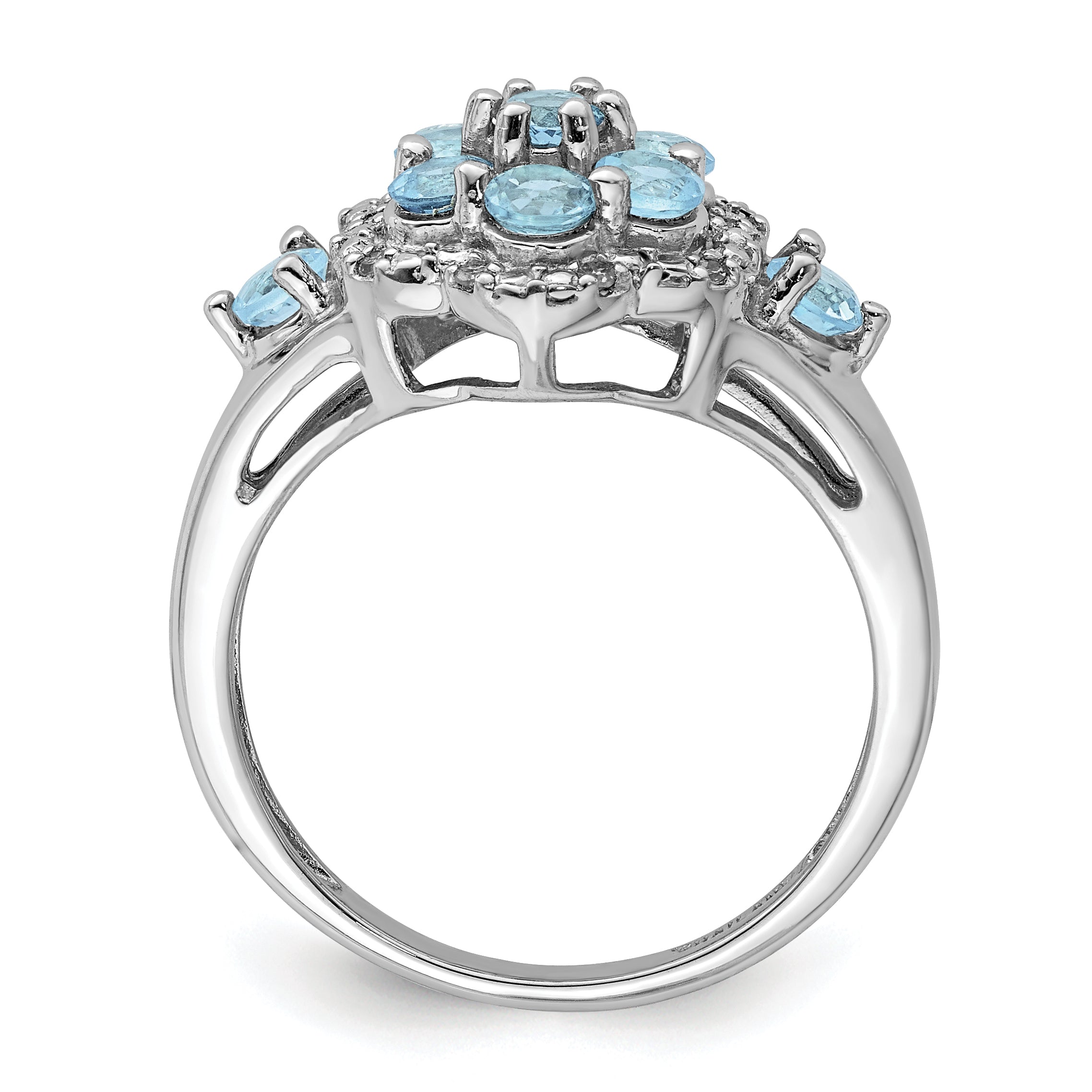 Sterling Silver Rhodium Diam. & Light Swiss Blue Topaz Ring