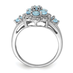 Sterling Silver Rhodium Diam. & Light Swiss Blue Topaz Ring