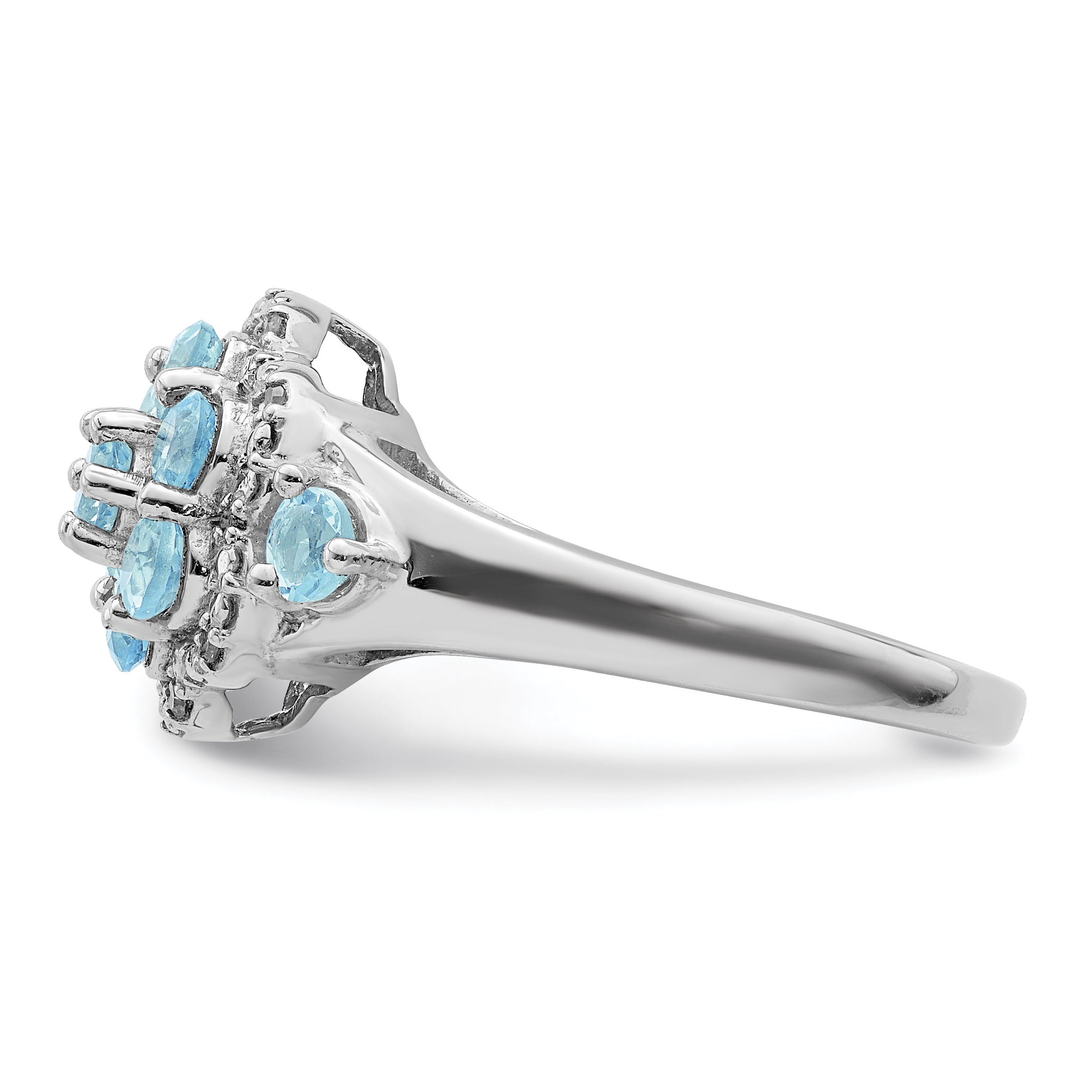 Sterling Silver Rhodium Diam. & Light Swiss Blue Topaz Ring