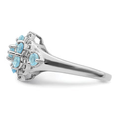 Sterling Silver Rhodium Diam. & Light Swiss Blue Topaz Ring