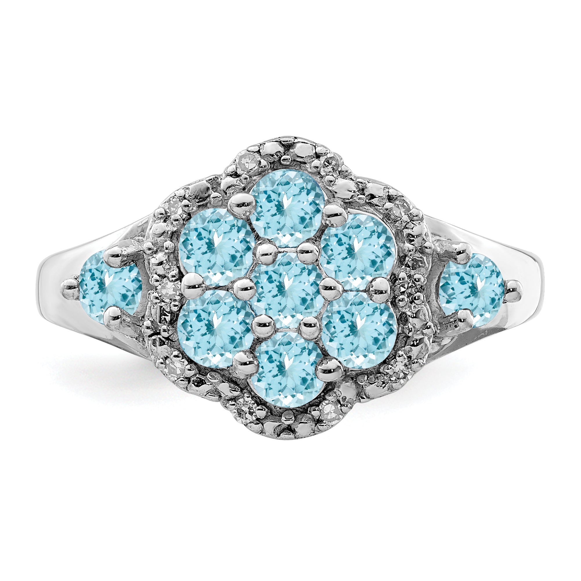 Sterling Silver Rhodium Diam. & Light Swiss Blue Topaz Ring
