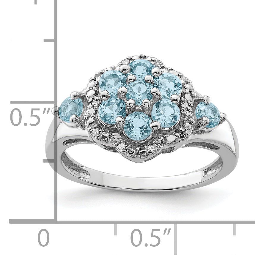 Sterling Silver Rhodium Diam. & Light Swiss Blue Topaz Ring