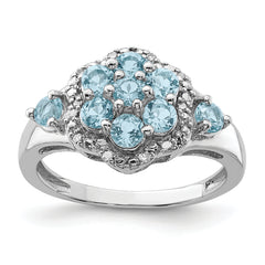 Sterling Silver Rhodium Diam. & Light Swiss Blue Topaz Ring