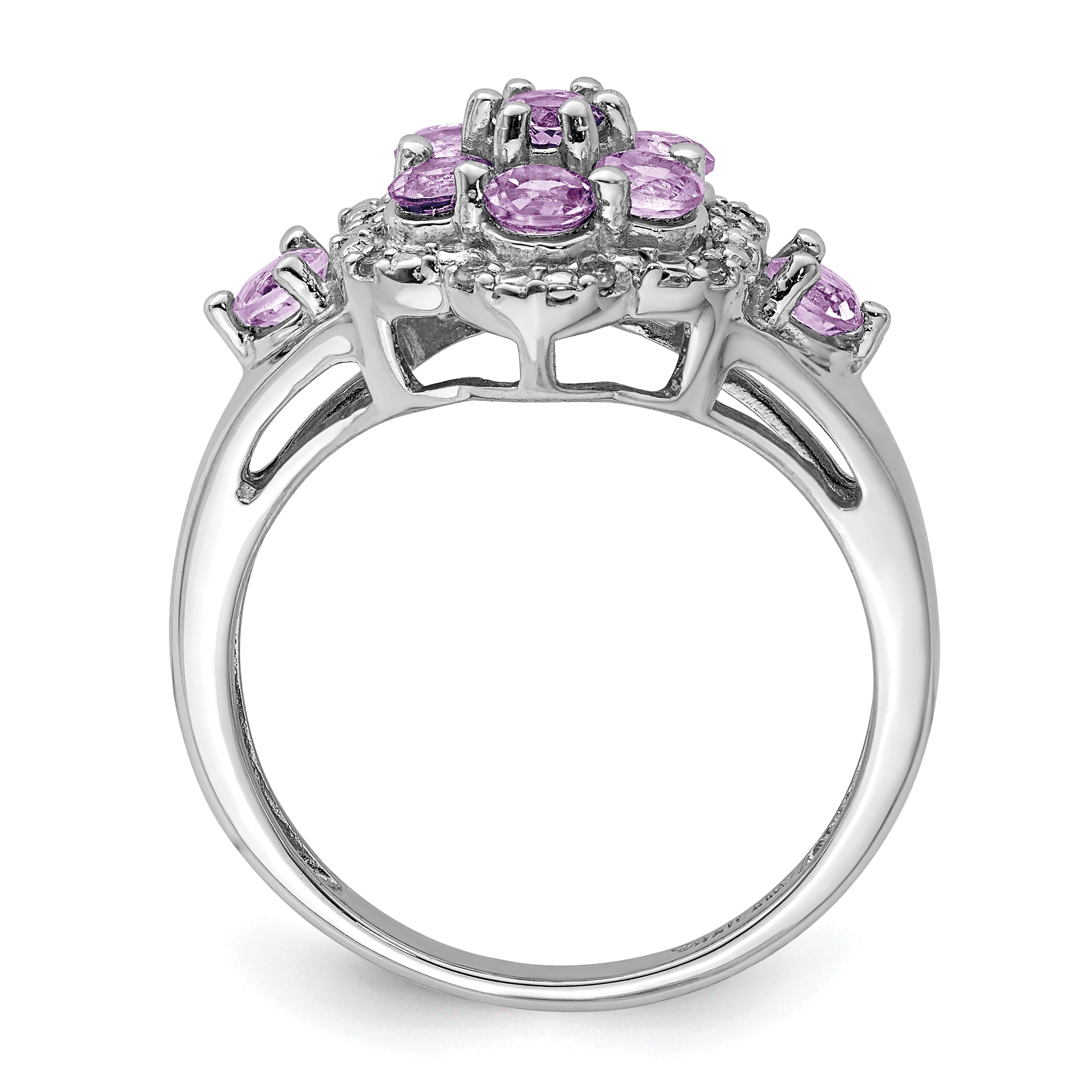 Sterling Silver Rhodium Diam. & Pink Quartz Ring