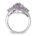Sterling Silver Rhodium Diam. & Pink Quartz Ring