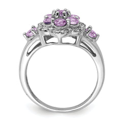 Sterling Silver Rhodium Diam. & Pink Quartz Ring