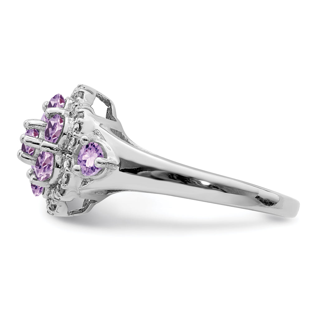 Sterling Silver Rhodium Diam. & Pink Quartz Ring