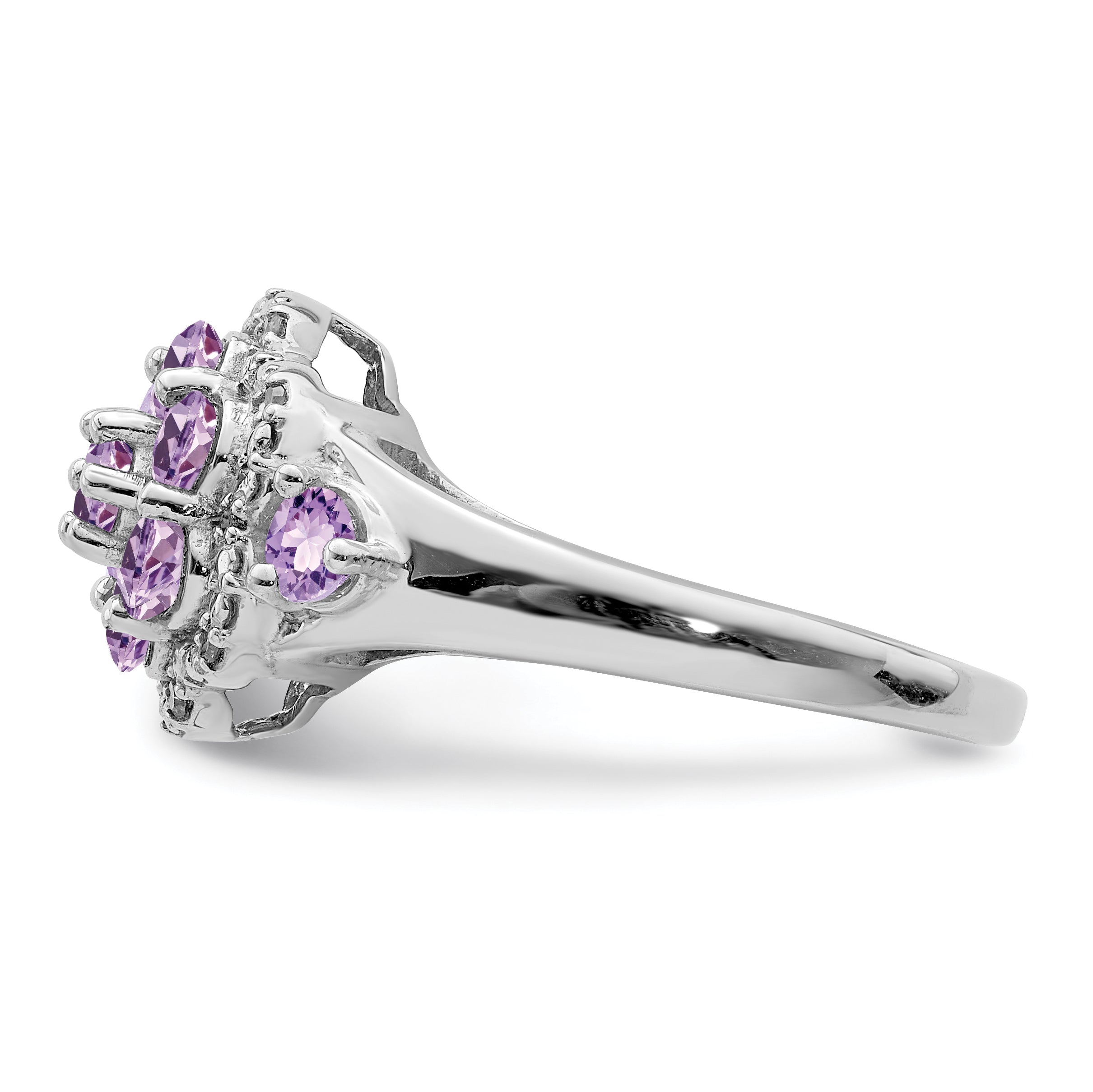Sterling Silver Rhodium Diam. & Pink Quartz Ring