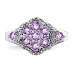 Sterling Silver Rhodium Diam. & Pink Quartz Ring