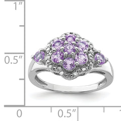 Sterling Silver Rhodium Diam. & Pink Quartz Ring