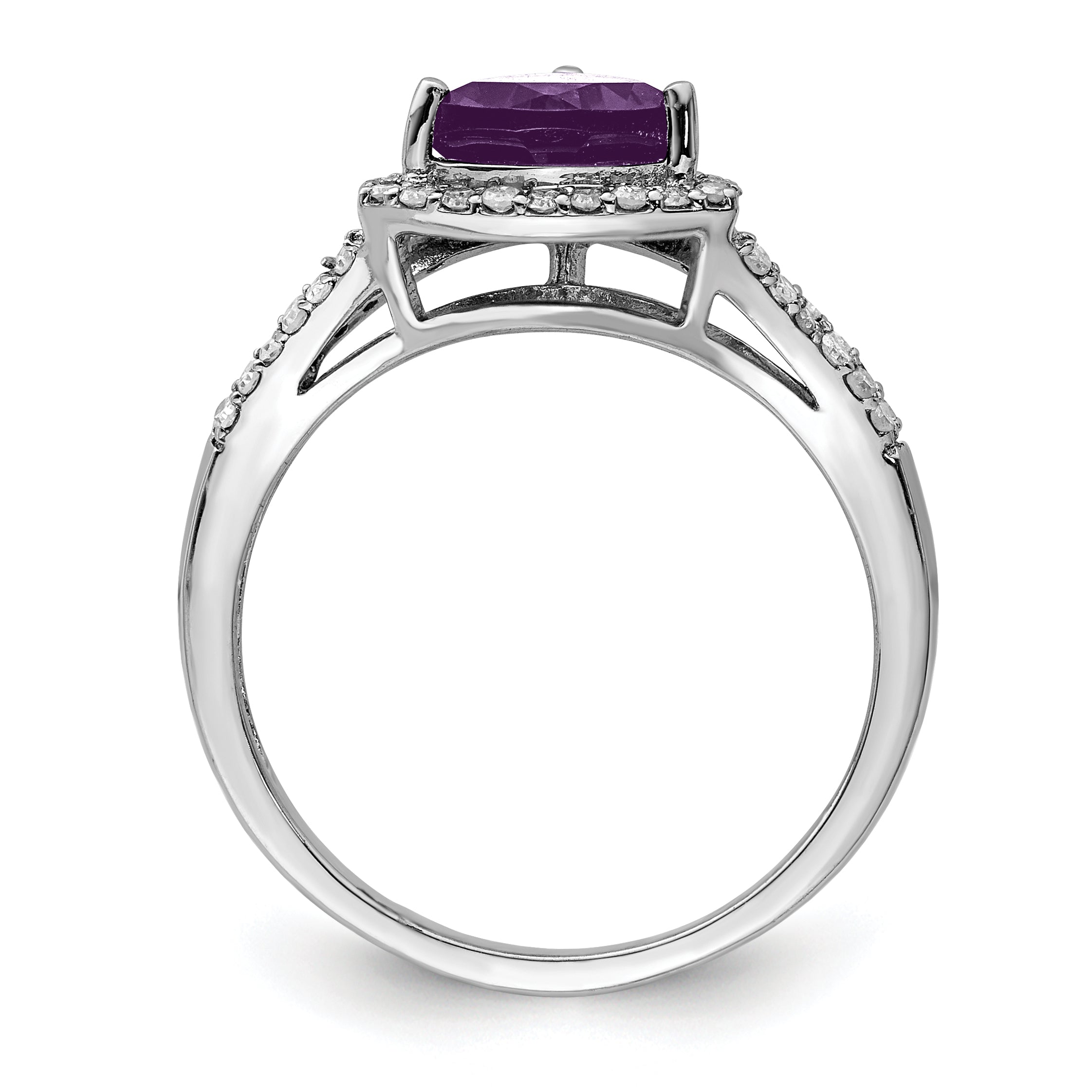 Sterling Silver Rhodium-plated Amethyst & Diamond Ring