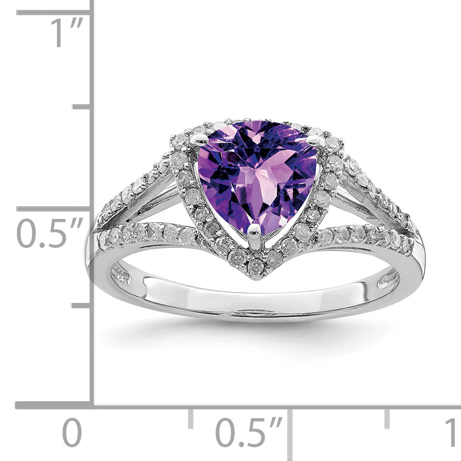 Sterling Silver Rhodium-plated Amethyst & Diamond Ring
