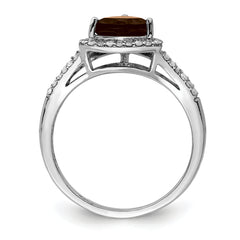 Sterling Silver Rhodium Diam. & Smoky Quartz Ring