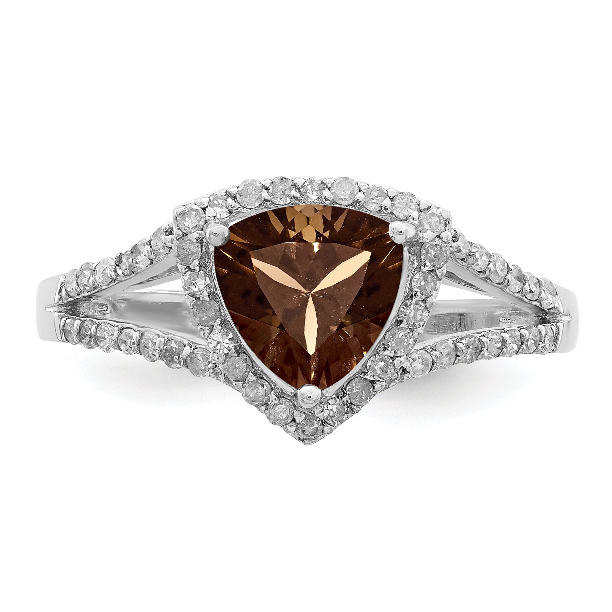 Sterling Silver Rhodium Diam. & Smoky Quartz Ring