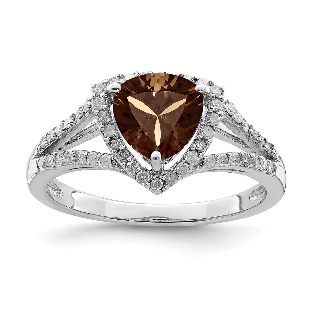 Sterling Silver Rhodium Diam. & Smoky Quartz Ring