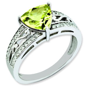 Diamond & Lemon Quartz Ring in Sterling Silver (0.18 ct. tw.), Size 7 - Sophia Jewelers