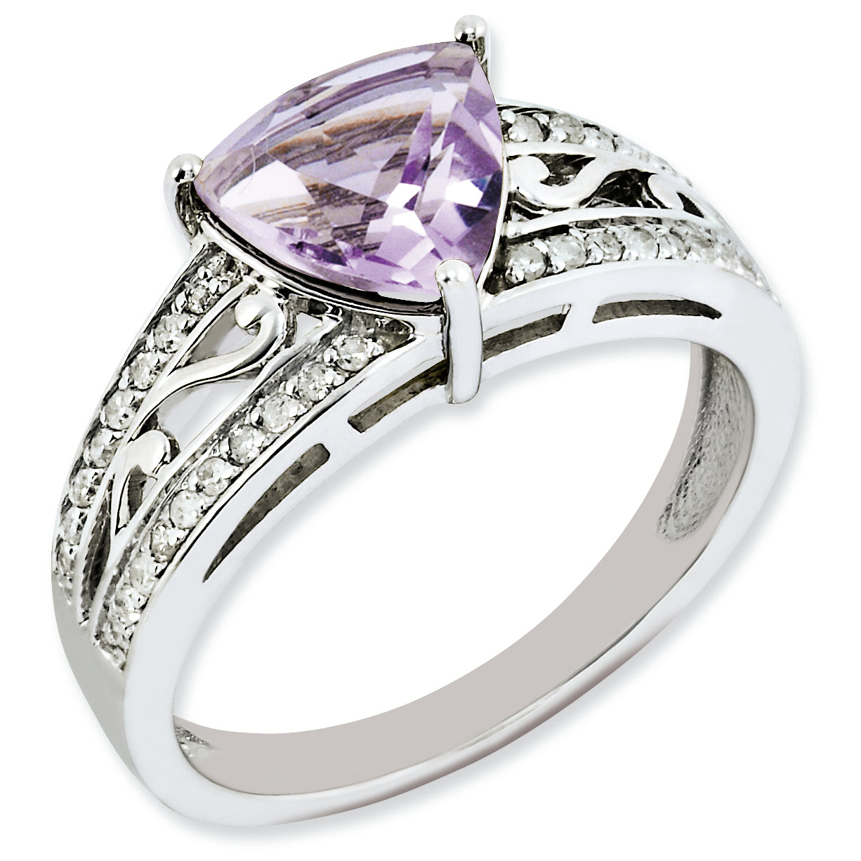 Sterling Silver Rhodium-plated Diamond & Pink Quartz Ring Main image