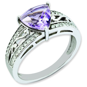 Diamond & Pink Quartz Ring in Sterling Silver (0.18 ct. tw.), Size 7 - Sophia Jewelers