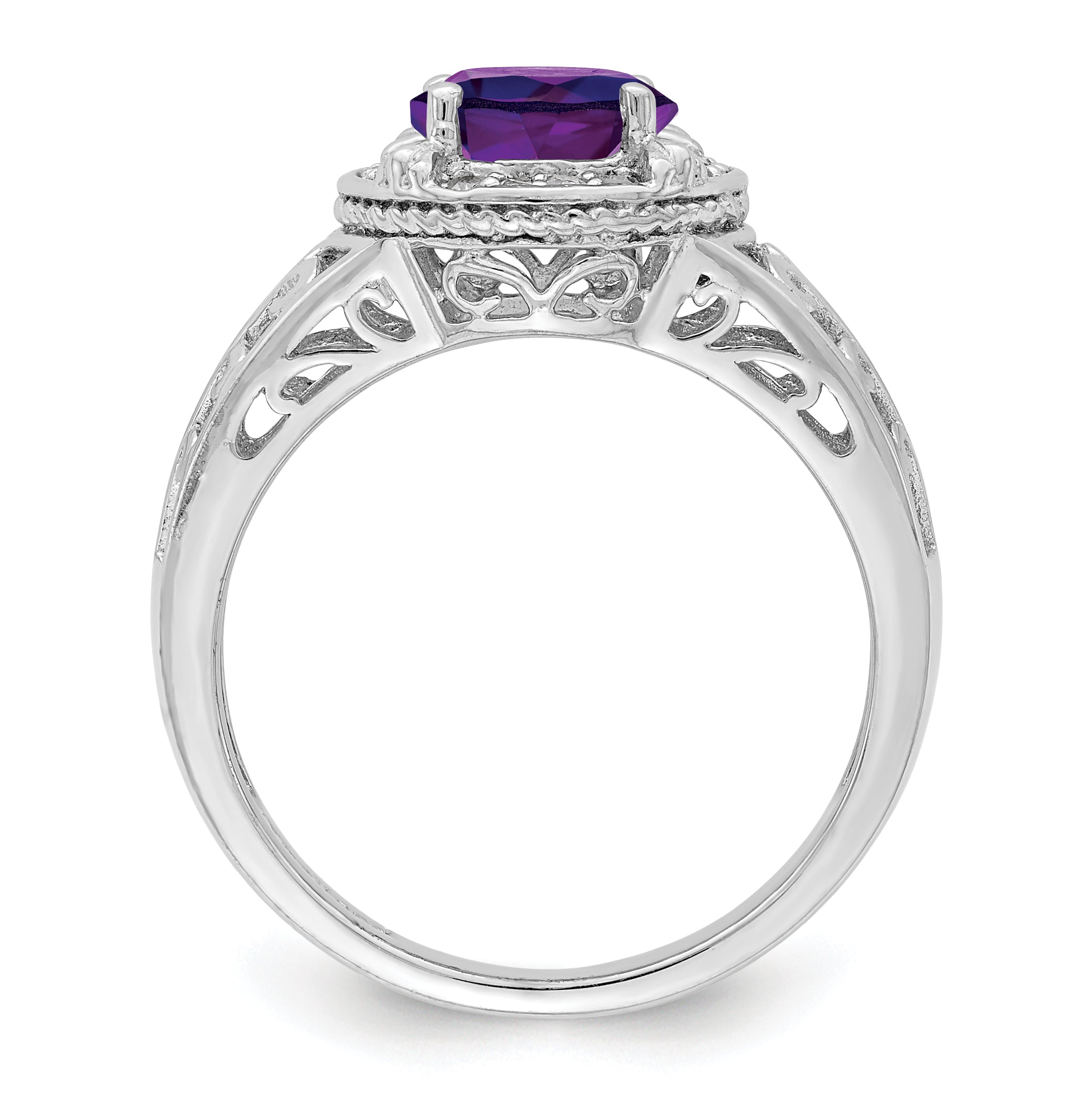 Sterling Silver Rhodium-plated Amethyst & Diamond Ring Secondary image