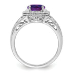 Sterling Silver Rhodium-plated Amethyst & Diamond Ring