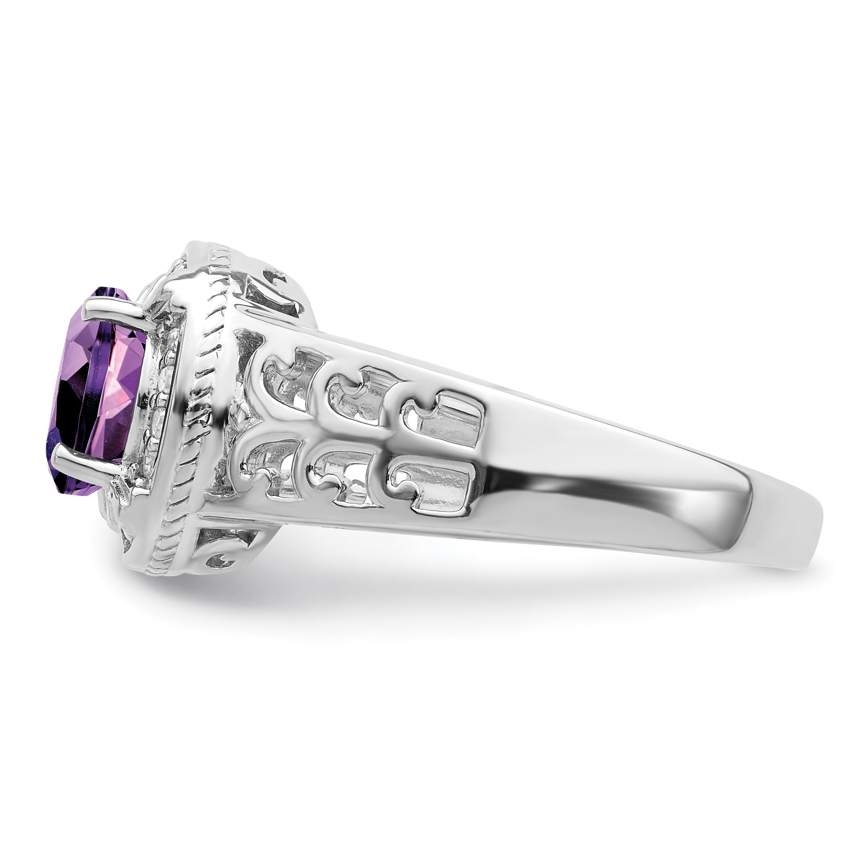 Sterling Silver Rhodium-plated Amethyst & Diamond Ring