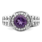 Sterling Silver Rhodium-plated Amethyst & Diamond Ring