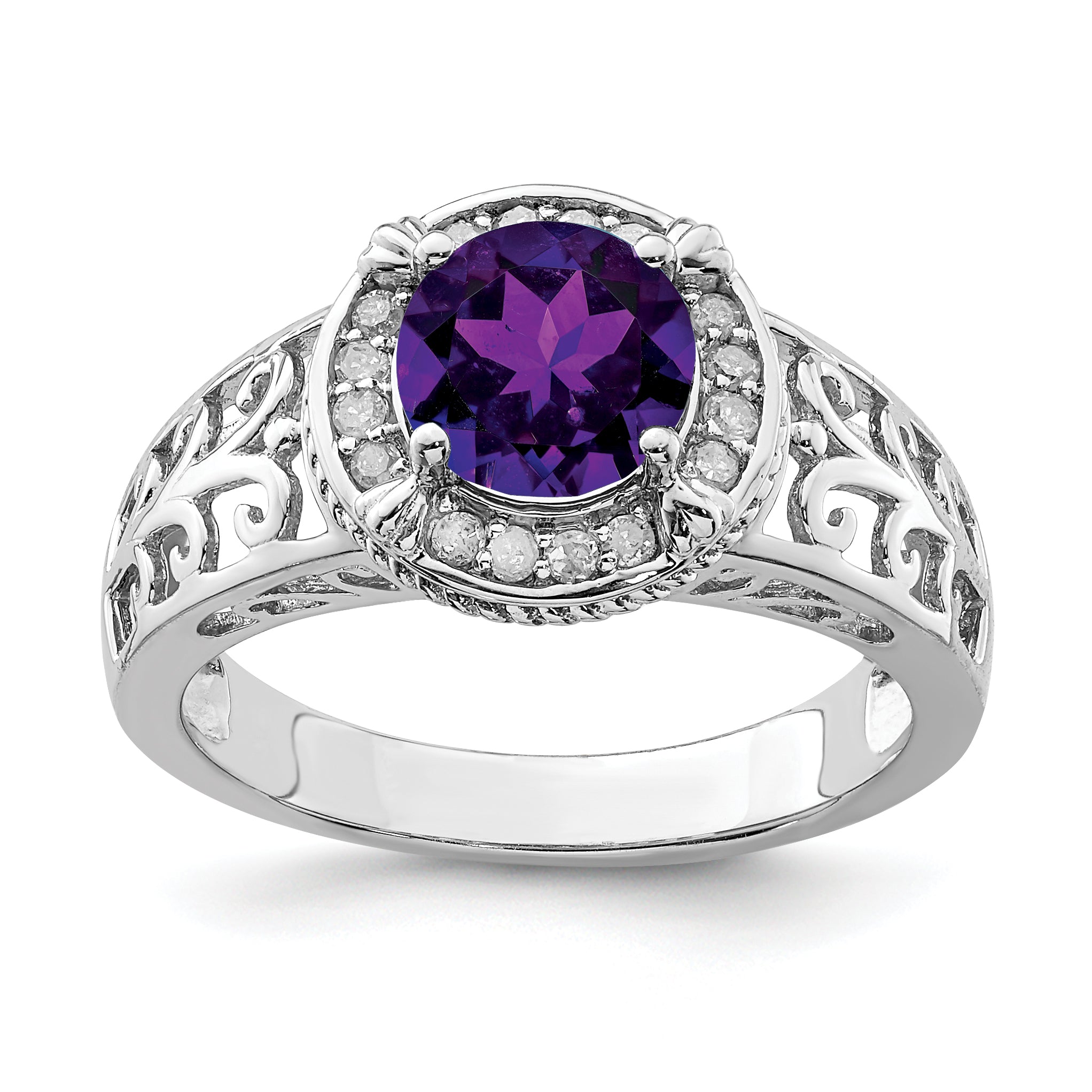 Sterling Silver Rhodium-plated Amethyst & Diamond Ring Main image